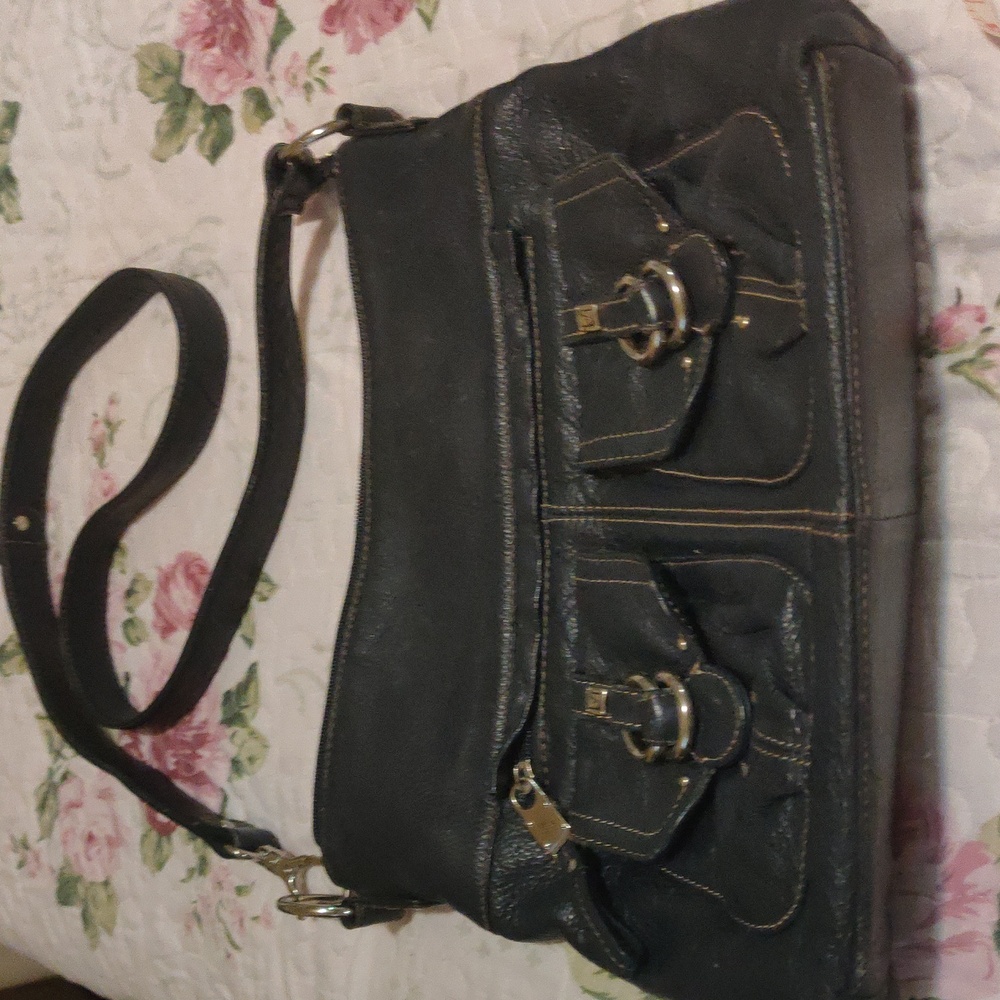 Navy Leather Messenger Bag